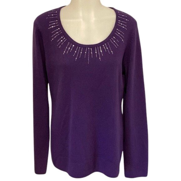 Purple Sweater with Rhinestones Embellished Neckline - Picture 1 of 9